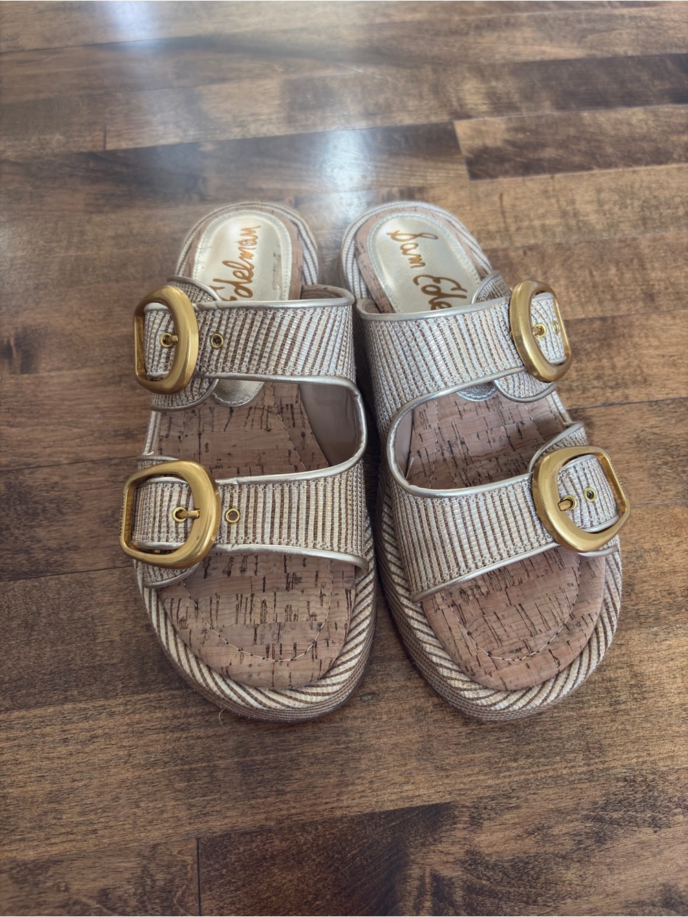 Sam Edelman Neutral Beige Double-Buckle Slide Sandals